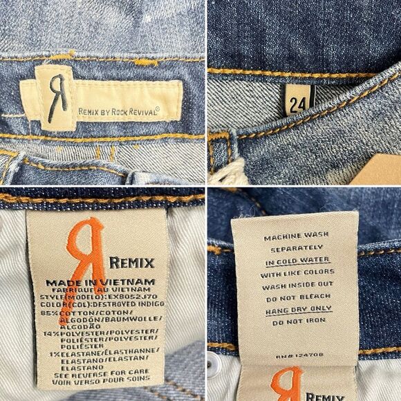 NWT Remix by Rock Revival Straight Leg Jeans in Destroyed Indigo Wash Size 24 - Picture 15 of 16